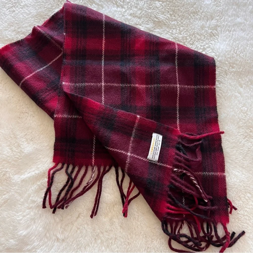 Vintage Lambswool Scarf 12”x54” – Made in Scotland – Red Tartan Plaid